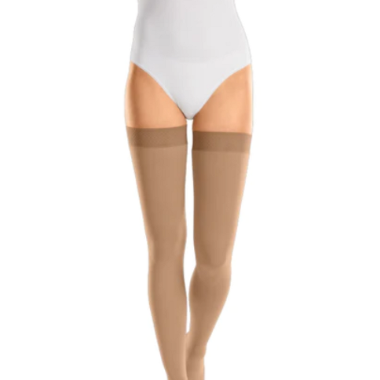 Wider mediven Cotton thigh-high compression stockings ECO friendly (A-G) open toe