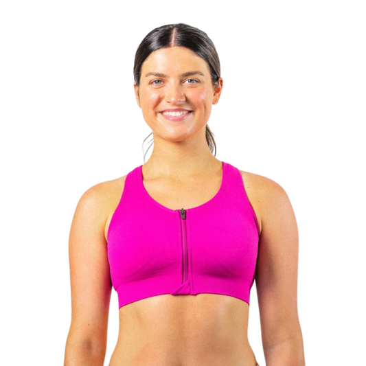 Prairie Wear HuggerVida Low-Medium Compression Bra – Front Zip, Post-Surgical & Lymphoedema Support, Prairie Dawn Pink