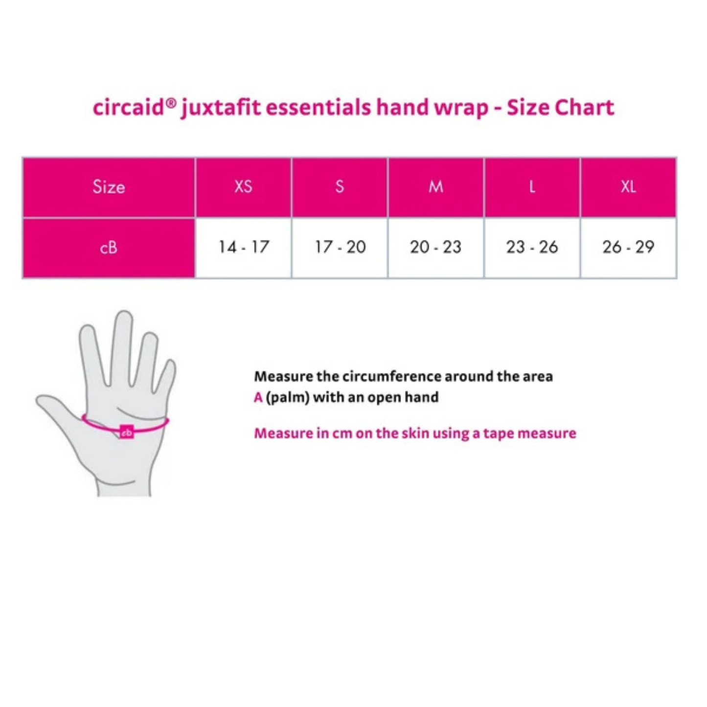 circaid juxtafit essentials hand wrap size chart.