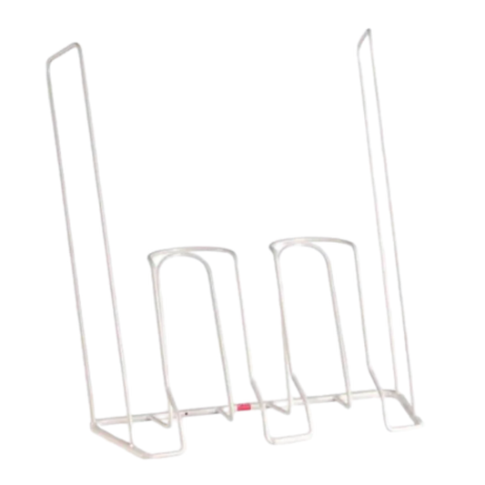 A white powder-coated steel donning frame for pantyhose.